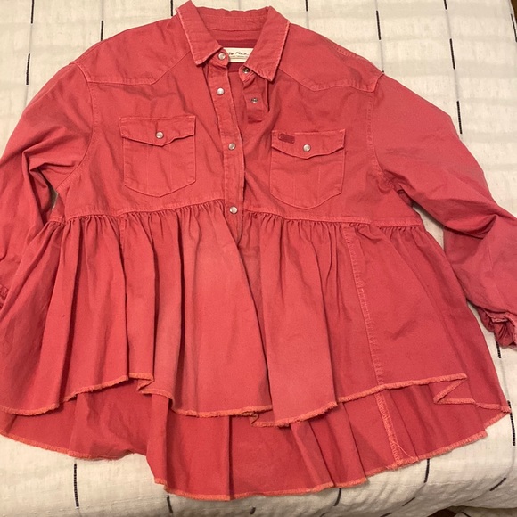 Pink Denim Free People Top - Picture 1 of 3